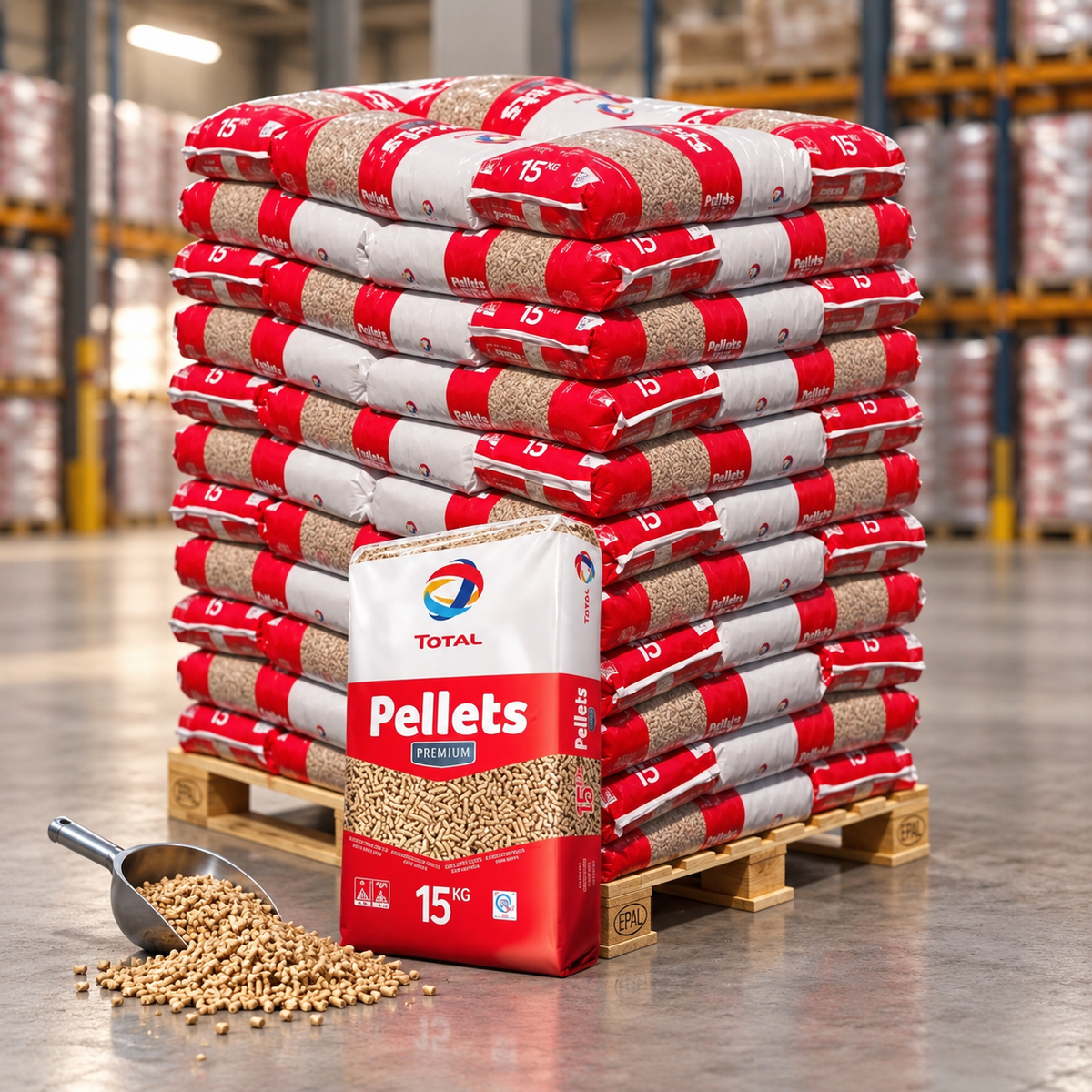 TotalEnergies Premium Holzpellets – 66 × 15 kg Palette – DINplus