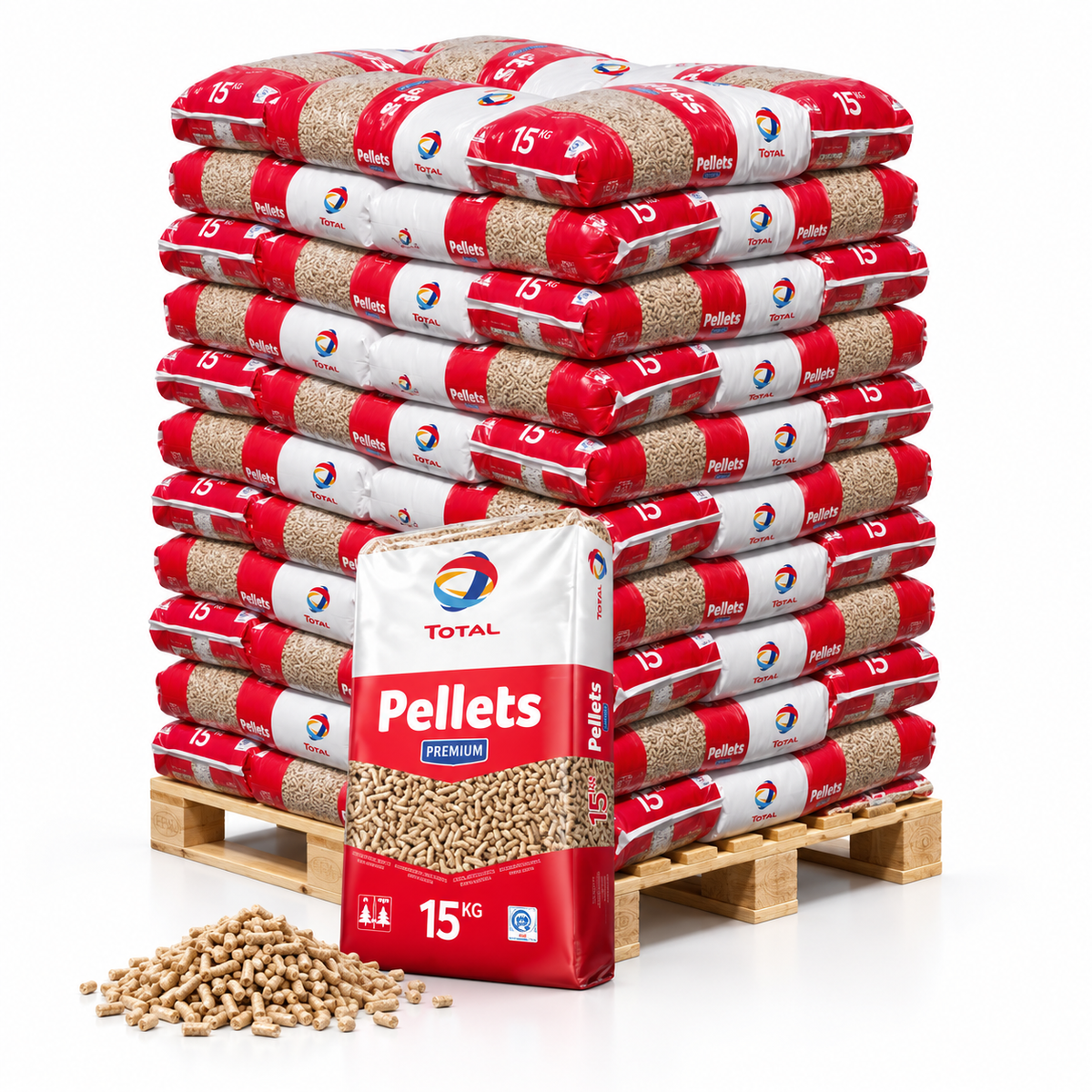 TotalEnergies Premium Holzpellets – 66 × 15 kg Palette – DINplus
