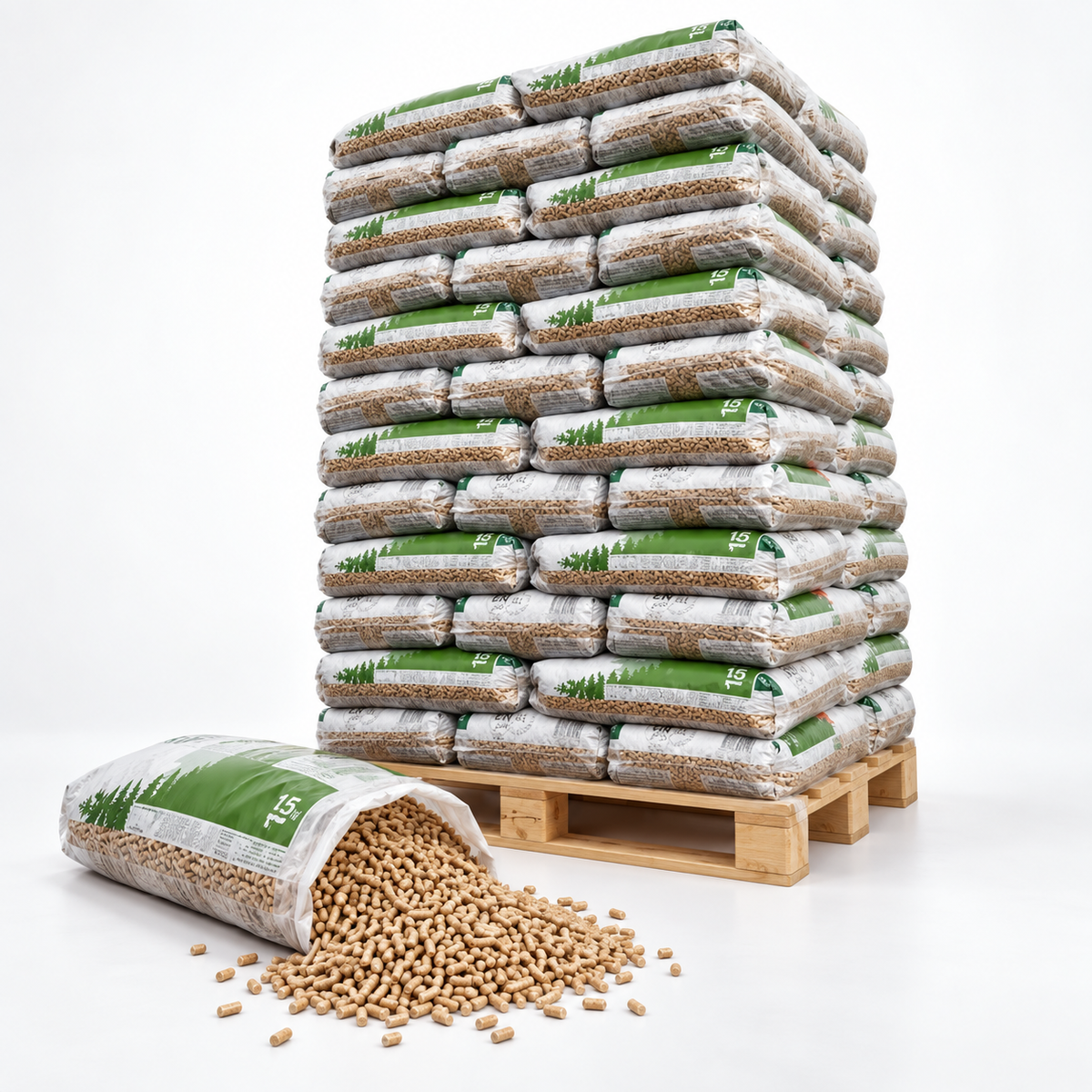 Green Energy Holzpellets – 65 × 15 kg Palette – Nadel- und Laubholz, ENplus A1 & DINplus