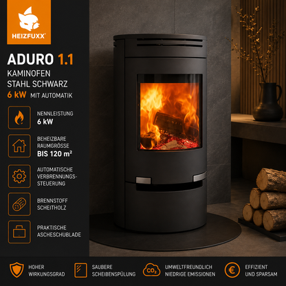 Aduro 1.1 Kaminofen Stahl Schwarz 6 kW mit Automatik
