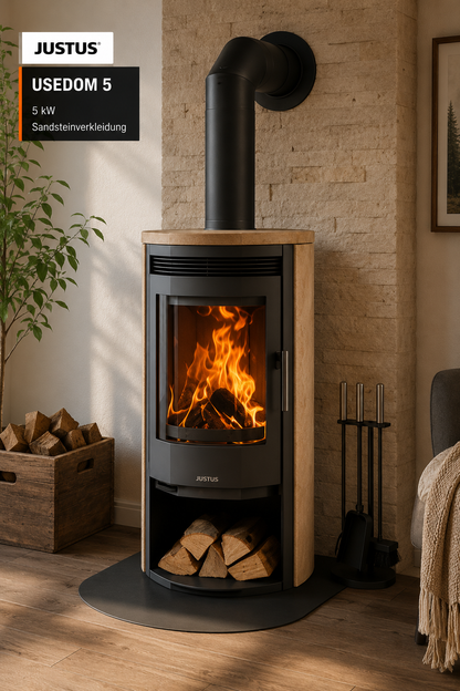 Justus Kaminofen Usedom 5 Schwarz 5 kW Sandsteinverkleidung
