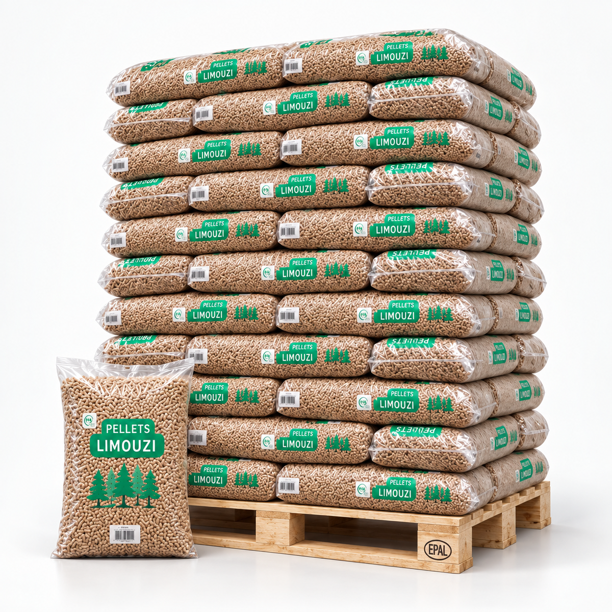 Limouzi Holzpellets – 66 × 15 kg Palette – 100 % Nadelholz, DINplus & PEFC