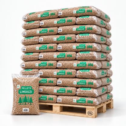 Limouzi Holzpellets – 66 × 15 kg Palette – 100 % Nadelholz, DINplus & PEFC