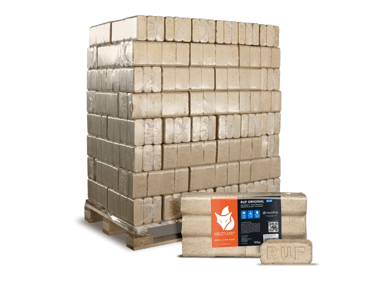 Heizfuxx RUF Original Blue Holzbriketts Nadelholz 10kg x 96 Gebinde 960kg Palette