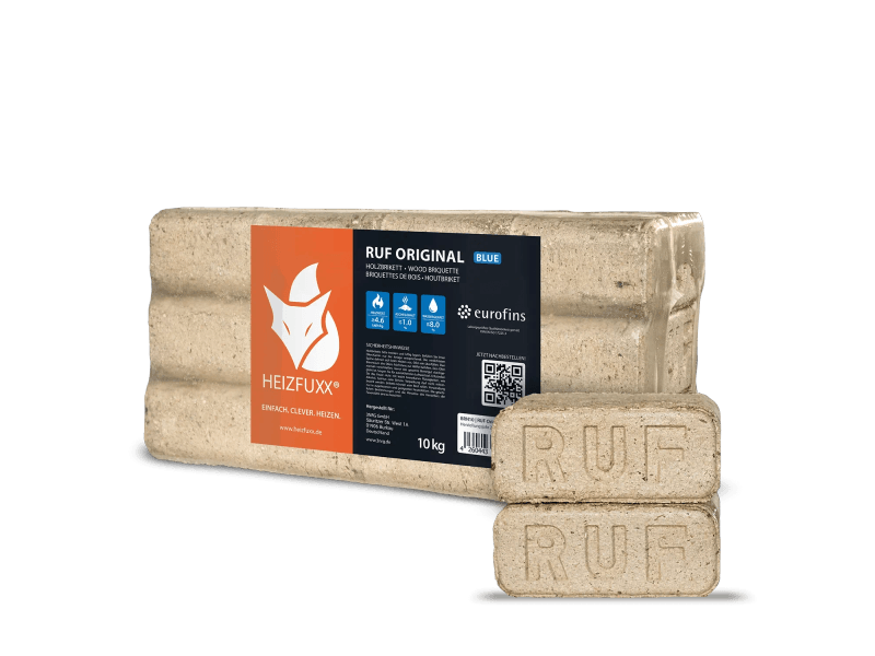 Heizfuxx RUF Original Blue Holzbriketts Nadelholz 10kg x 96 Gebinde 960kg Palette