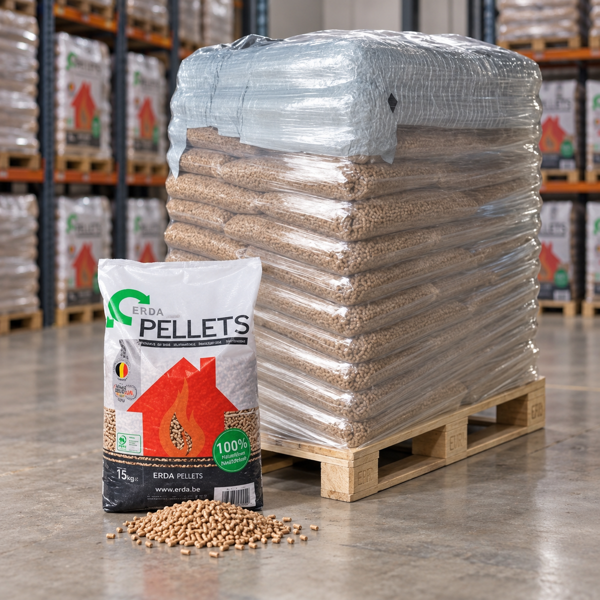 Piveteau Holzpellets – 66 × 15 kg Palette – 100 % Nadelholz